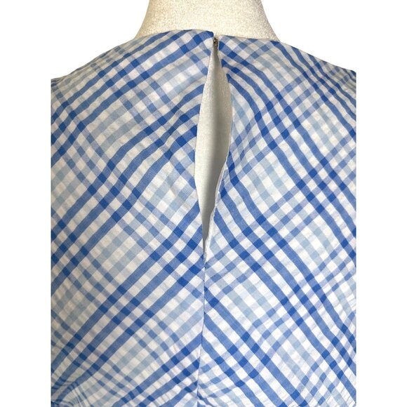 Anne Klein Dress Size 12 Seersucker Gingham Midi Sleeveless Belted Classic Blues - Picture 9 of 10